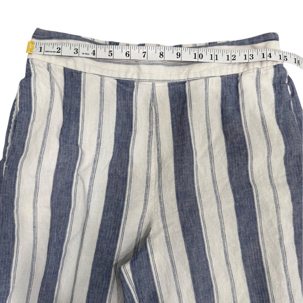 Madewell Womens Size L Striped Wide-Leg Cropped Pants Linen Blend Blue White - Picture 4 of 7
